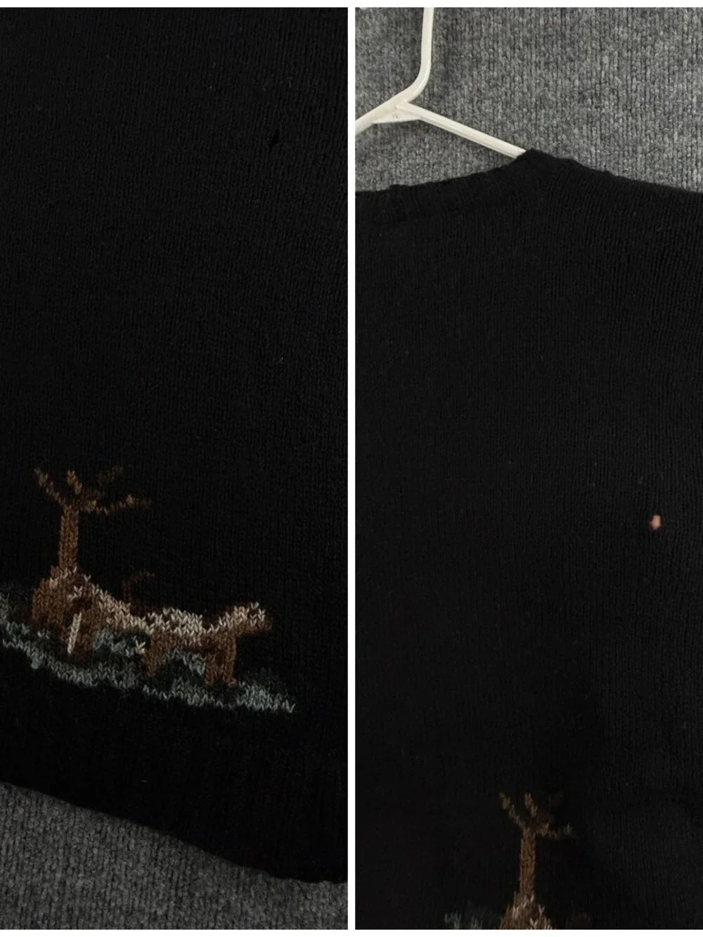 VTG Ralph Lauren Equestrian Fox Hunt Large Sweater Graphic Black Wool Hand Knit